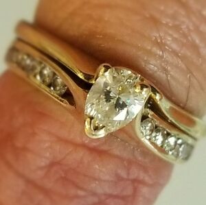 Sale antique  .50 carat 14k old mined diamond  pear engagement gold ring set